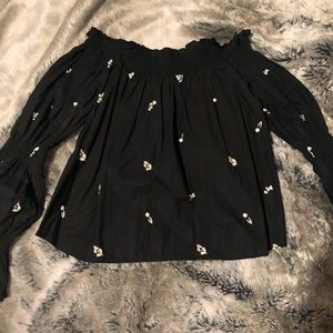 Zara Black/White Floral Off the Shoulder top